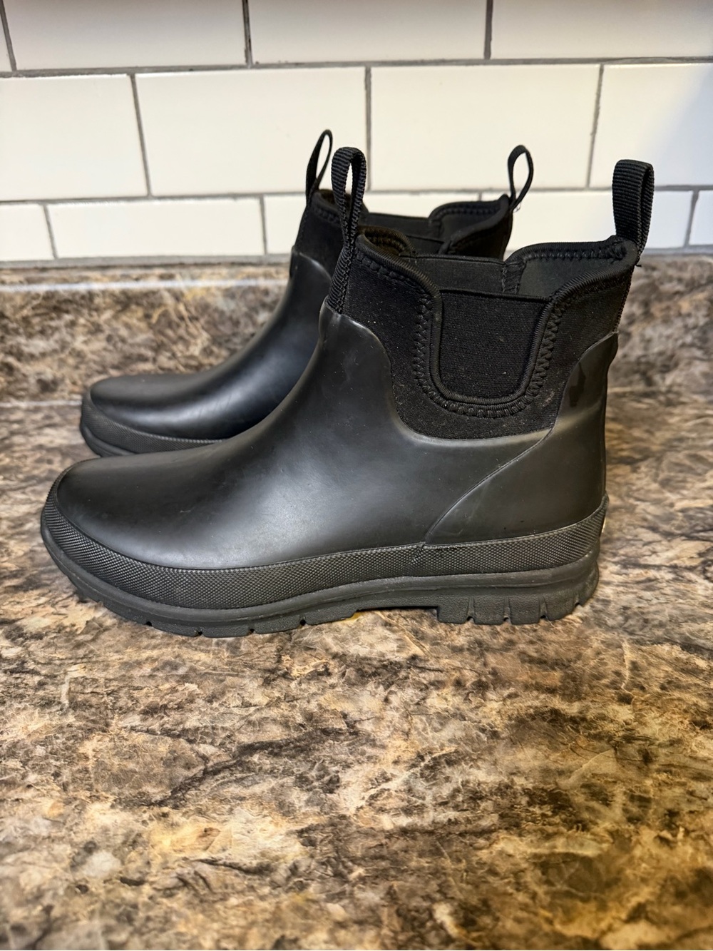 Waterproof Black Chelsea Rain Booties for Women